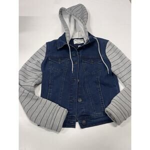 Wallflower Authentic Denim The Dreamer Fit Crop Jacket Sz Small Stripe Sleeves